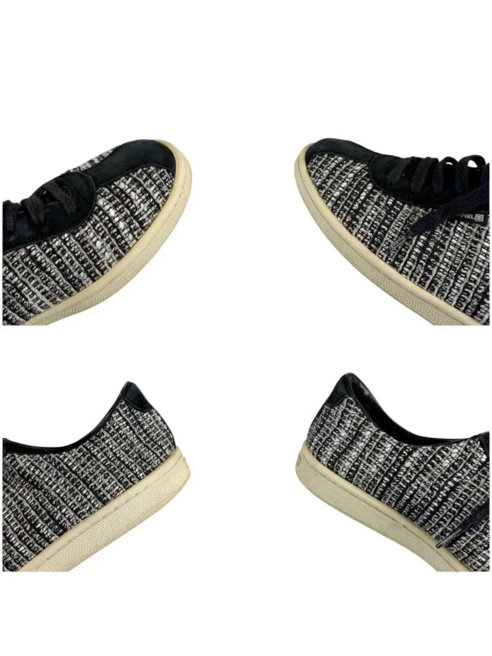 Chanel Tweed Low Cut Sneakers Black CC Logo 39